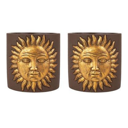Golden Sun Cement Planter – 13.8cm Decorative Indoor/Outdoor Pot