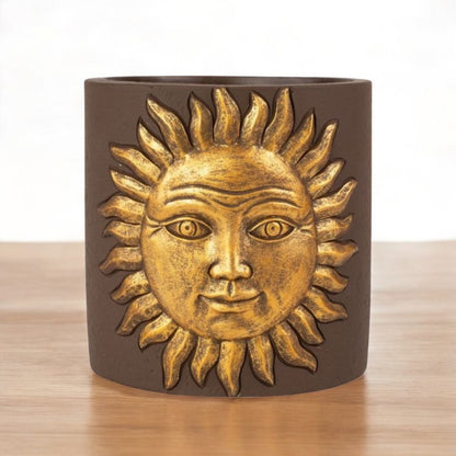 Golden Sun Cement Planter – 13.8cm Decorative Indoor/Outdoor Pot