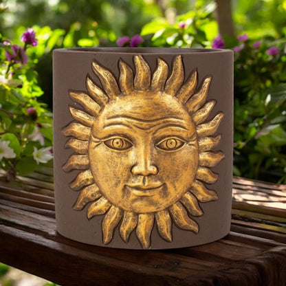 Golden Sun Cement Planter – 13.8cm Decorative Indoor/Outdoor Pot