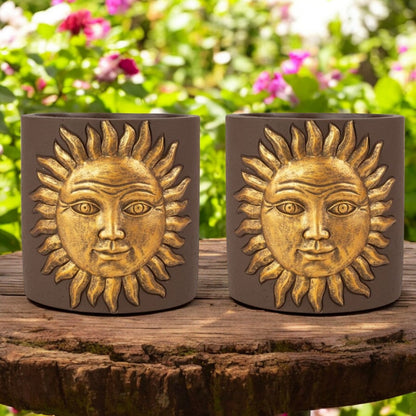 Golden Sun Cement Planter – 13.8cm Decorative Indoor/Outdoor Pot
