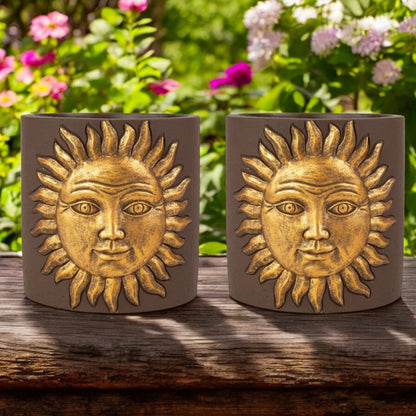 Golden Sun Cement Planter – 13.8cm Decorative Indoor/Outdoor Pot
