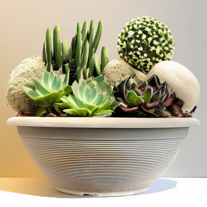 Helix 17" Garden Bowl Planter – Powdered Clay & Beige Grey | 13.2L Outdoor Pot