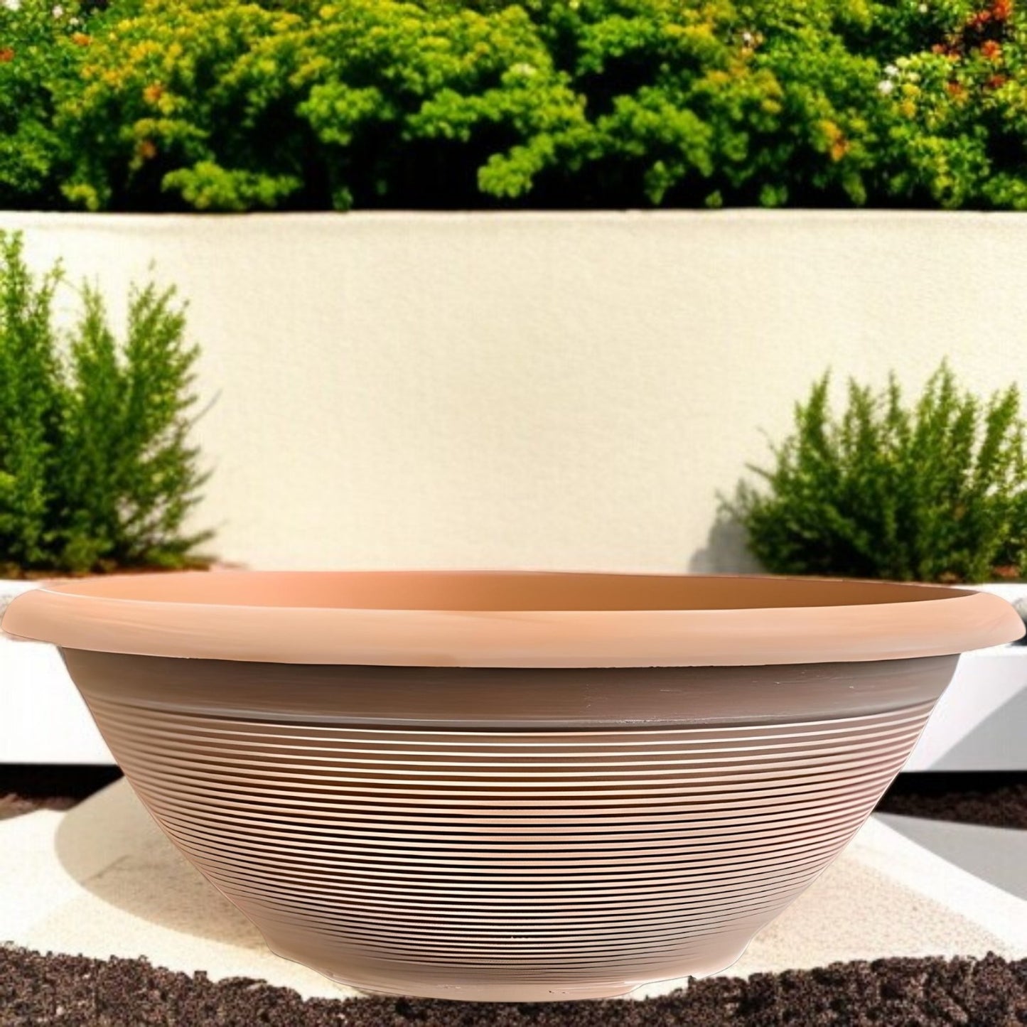 Helix 17" Garden Bowl Planter – Powdered Clay & Beige Grey | 13.2L Outdoor Pot