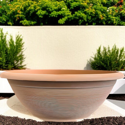 Helix 17" Garden Bowl Planter – Powdered Clay & Beige Grey | 13.2L Outdoor Pot