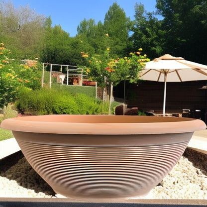 Helix 17" Garden Bowl Planter – Powdered Clay & Beige Grey | 13.2L Outdoor Pot