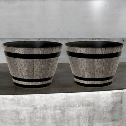 Whiskey Barrel 15" Brown Ash Planter – Rustic Garden Pot with 18.35L Capacity