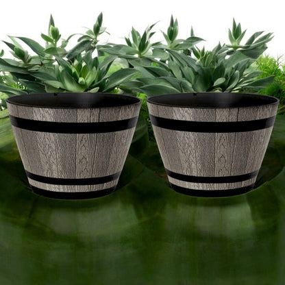 Whiskey Barrel 15" Brown Ash Planter – Rustic Garden Pot with 18.35L Capacity