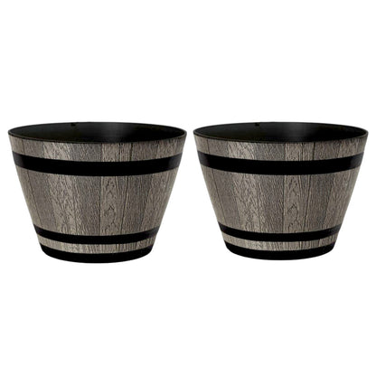 Whiskey Barrel 15" Brown Ash Planter – Rustic Garden Pot with 18.35L Capacity