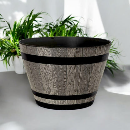 Whiskey Barrel 15" Brown Ash Planter – Rustic Garden Pot with 18.35L Capacity