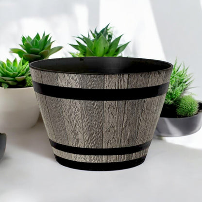 Whiskey Barrel 15" Brown Ash Planter – Rustic Garden Pot with 18.35L Capacity