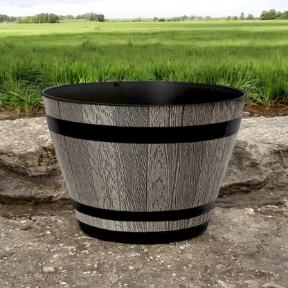 Whiskey Barrel 15" Brown Ash Planter – Rustic Garden Pot with 18.35L Capacity