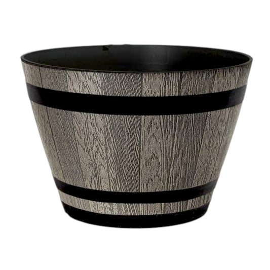 Whiskey Barrel 15" Brown Ash Planter – Rustic Garden Pot with 18.35L Capacity