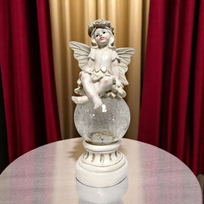 Solar Fairy Garden Statue with Crackle Glass Light – 38cm Resin Ornament