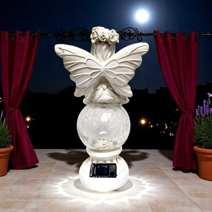 Solar Fairy Garden Statue with Crackle Glass Light – 38cm Resin Ornament