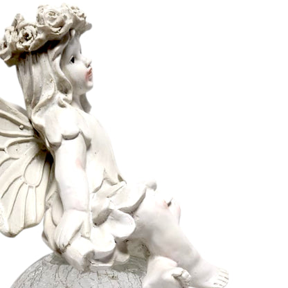 Solar Fairy Garden Statue with Crackle Glass Light – 38cm Resin Ornament