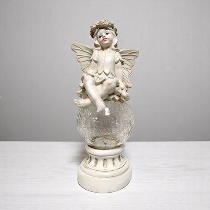 Solar Fairy Garden Statue with Crackle Glass Light – 38cm Resin Ornament