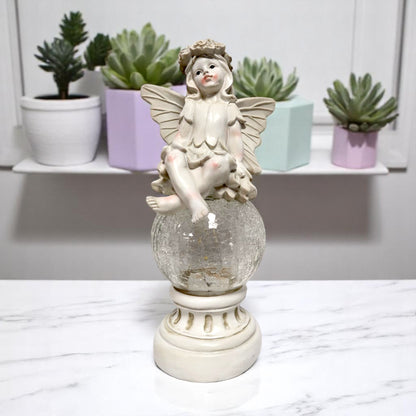 Solar Fairy Garden Statue with Crackle Glass Light – 38cm Resin Ornament