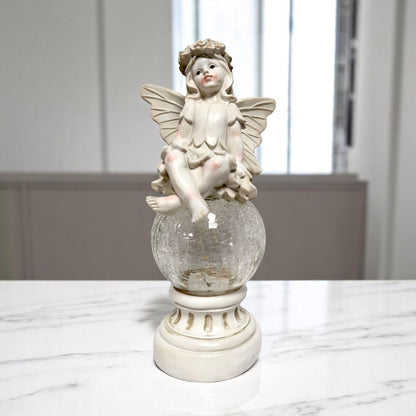 Solar Fairy Garden Statue with Crackle Glass Light – 38cm Resin Ornament