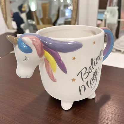 3D Unicorn Mug ‘Believe in Magic’ Ceramic Coffee Cup with Rainbow Handle  Cute Gift for Girls & Unicorn Lovers (UK Exclusive)"