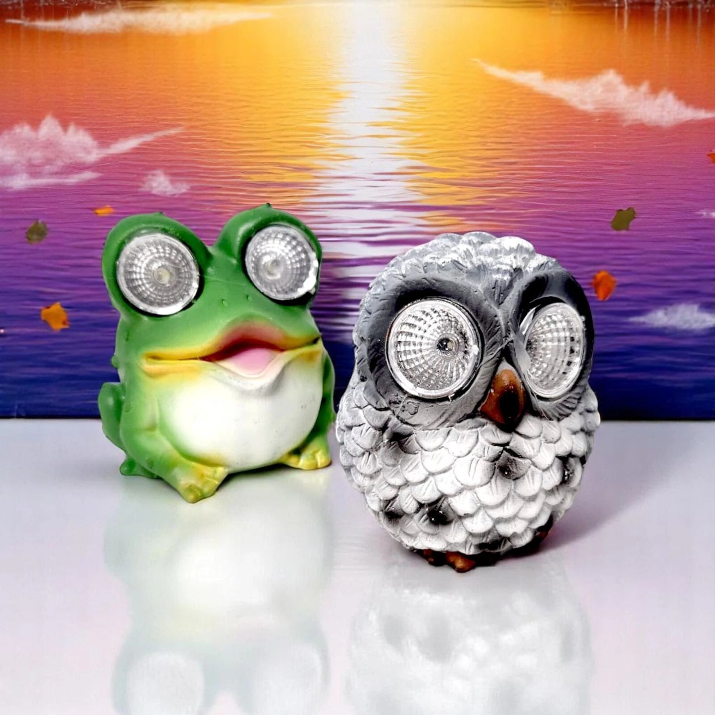 Cute Owl & Frog Solar Garden Lights – Animal LED Eye Ornaments (Pack of 2, 8x9cm)