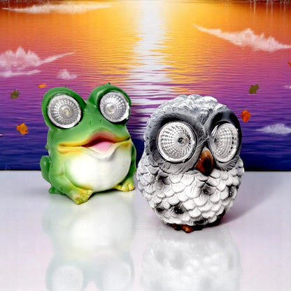 Cute Owl & Frog Solar Garden Lights – Animal LED Eye Ornaments (Pack of 2, 8x9cm)