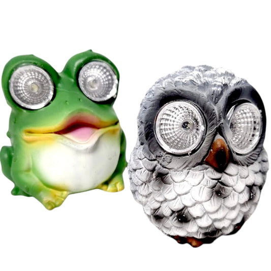 Cute Owl & Frog Solar Garden Lights – Animal LED Eye Ornaments (Pack of 2, 8x9cm)