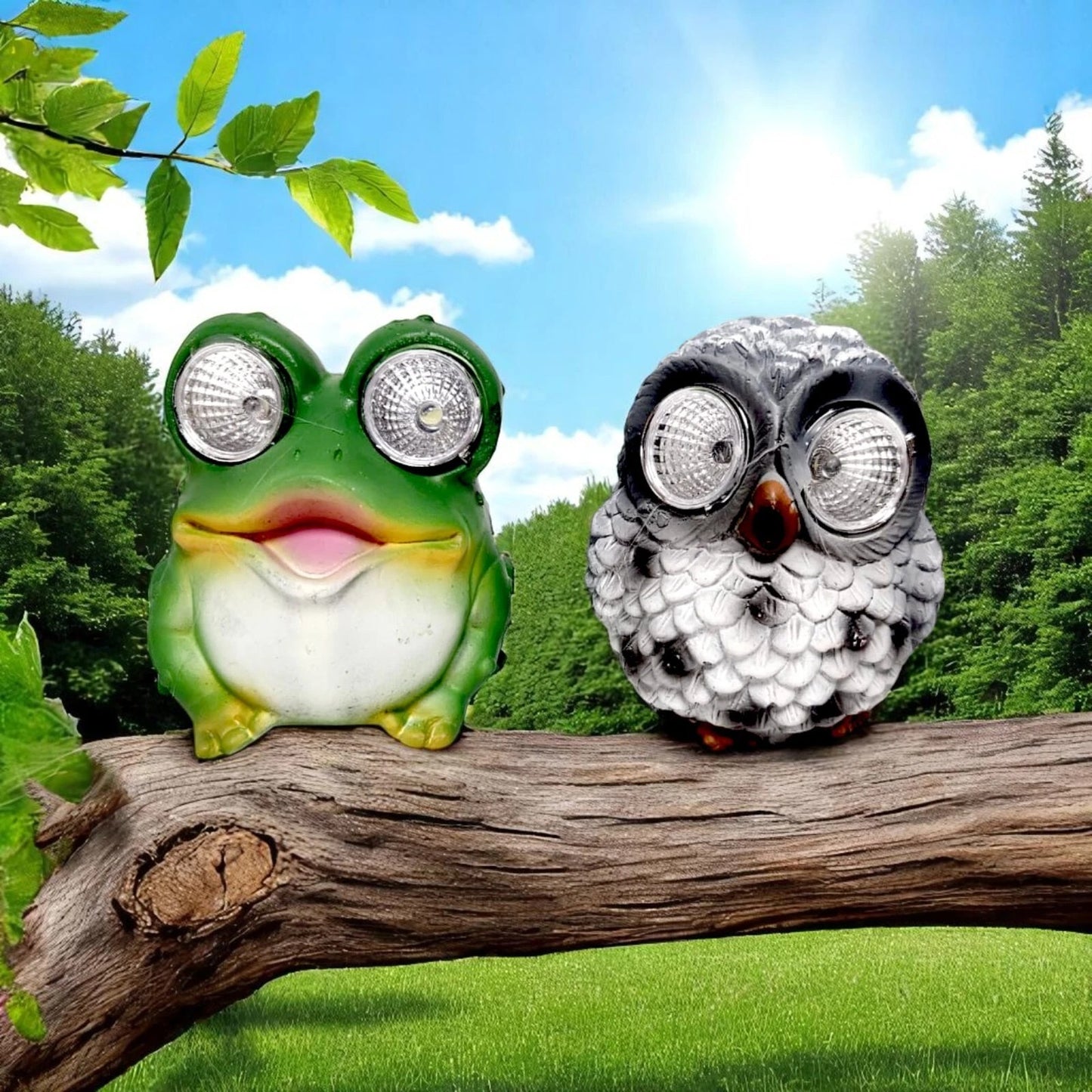 Cute Owl & Frog Solar Garden Lights – Animal LED Eye Ornaments (Pack of 2, 8x9cm)