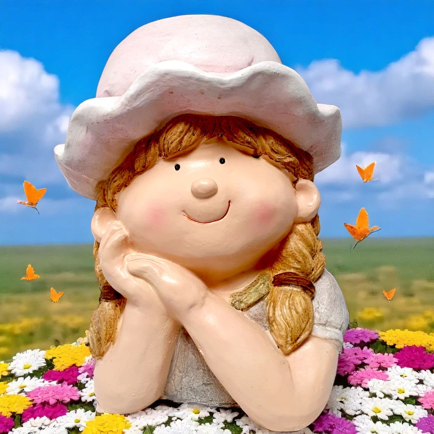 Charming Girl Planter with Hat – Decorative Resin Flower Pot for Home & Garden (35cm)