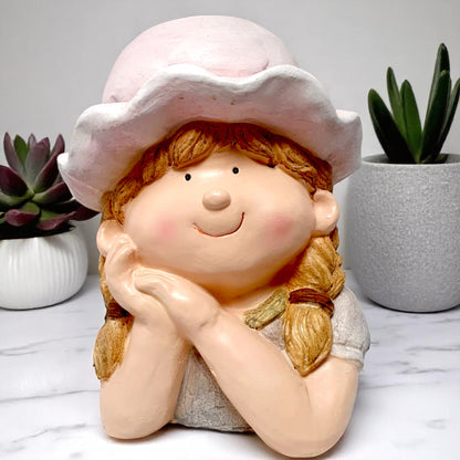 Charming Girl Planter with Hat – Decorative Resin Flower Pot for Home & Garden (35cm)