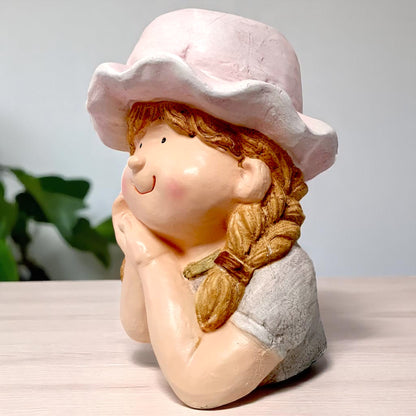 Charming Girl Planter with Hat – Decorative Resin Flower Pot for Home & Garden (35cm)