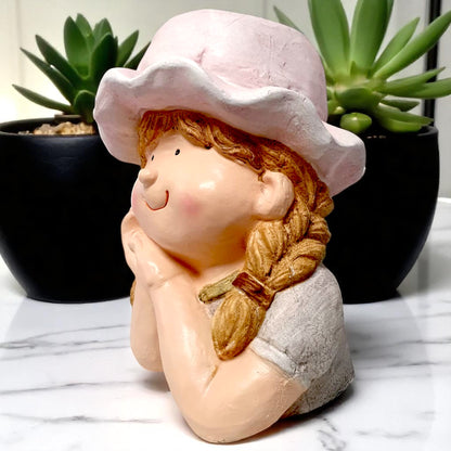 Charming Girl Planter with Hat – Decorative Resin Flower Pot for Home & Garden (35cm)