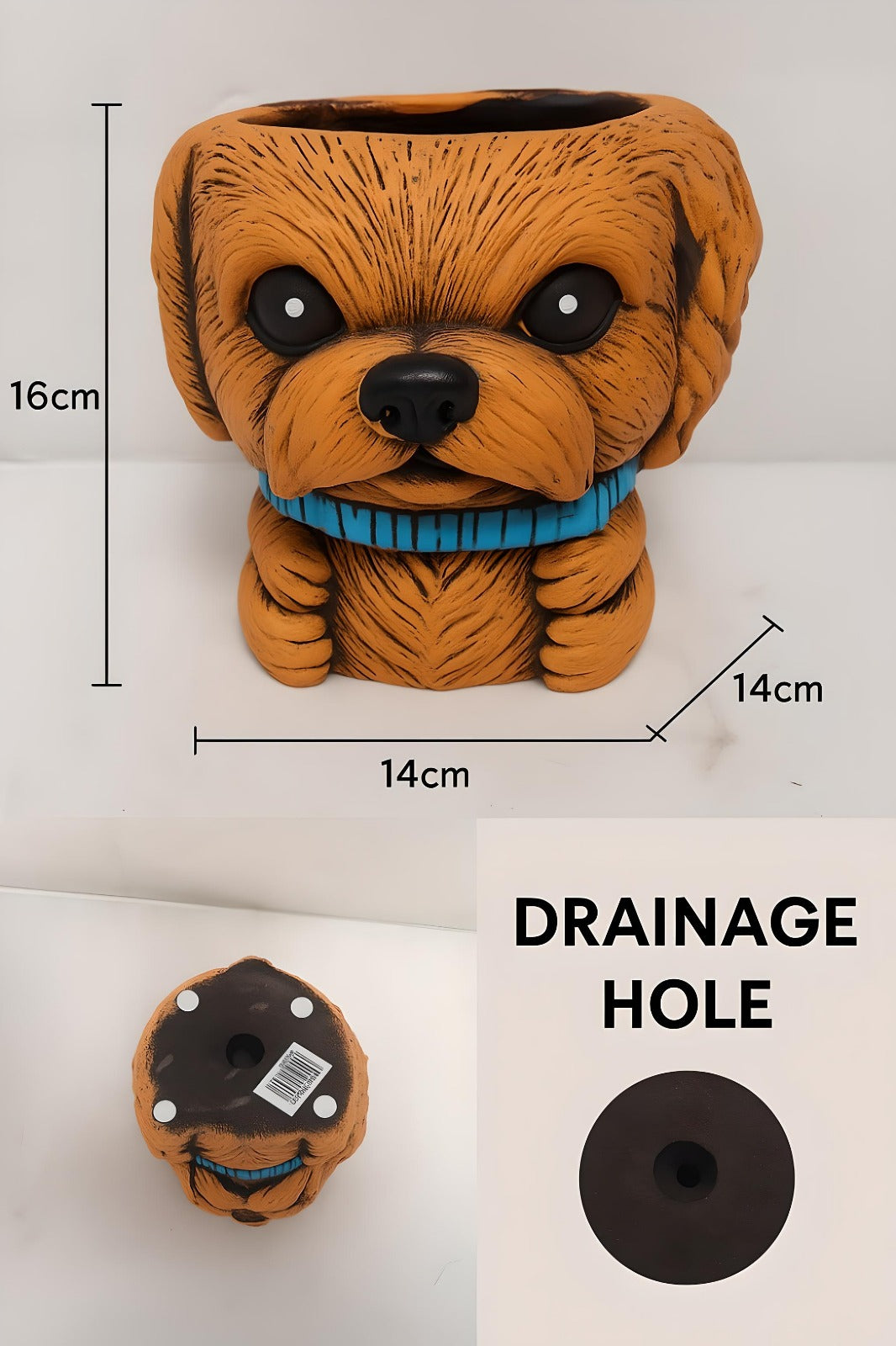Cute Dog Shaped Plant Pot with Drainage Hole – 16cm Indoor/Outdoor Planter (Single / Pack of 2)