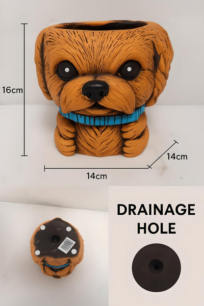 Cute Dog Shaped Plant Pot with Drainage Hole – 16cm Indoor/Outdoor Planter (Single / Pack of 2)