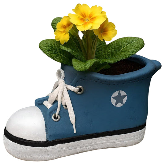 Fun Shoe Shaped Plant Pot – Blue Trainer Design Garden Planter 34cm