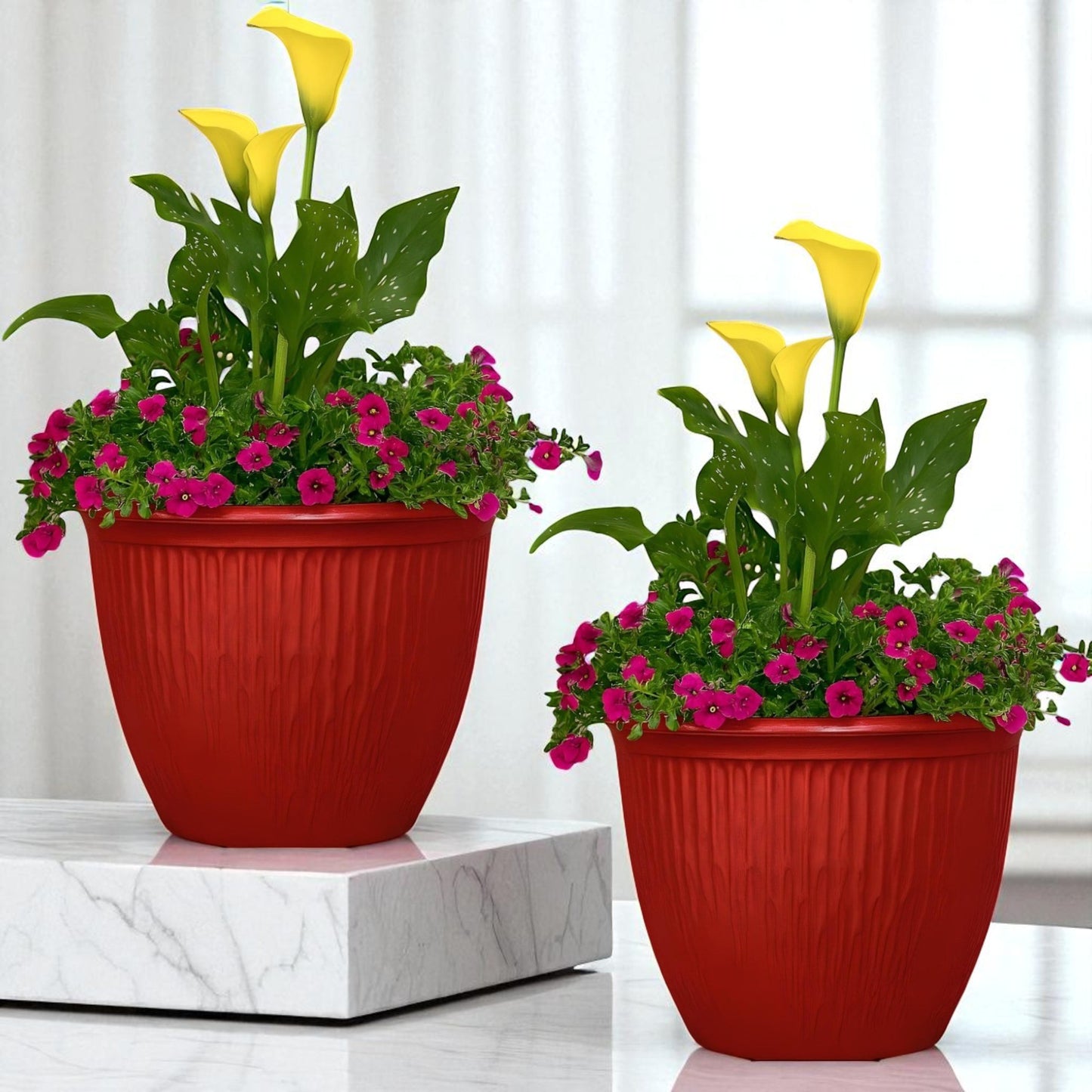Beeline Bowl 12" High Gloss Red Planter – Modern Round Pot with Drainage Hole