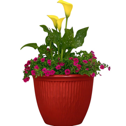 Beeline Bowl 12" High Gloss Red Planter – Modern Round Pot with Drainage Hole