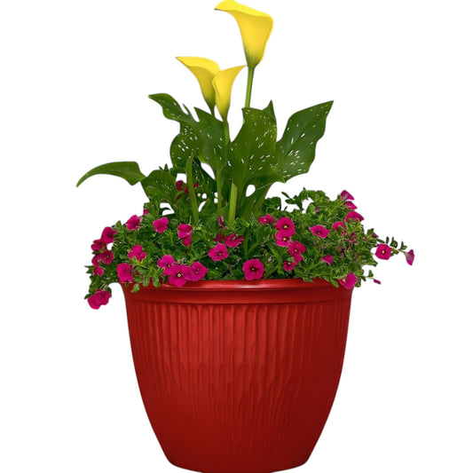 Beeline Bowl 12" High Gloss Red Planter – Modern Round Pot with Drainage Hole