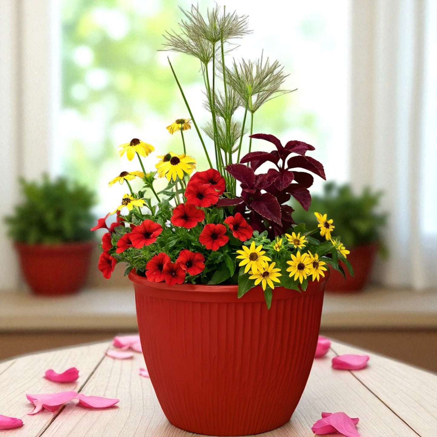 Beeline Bowl 12" High Gloss Red Planter – Modern Round Pot with Drainage Hole