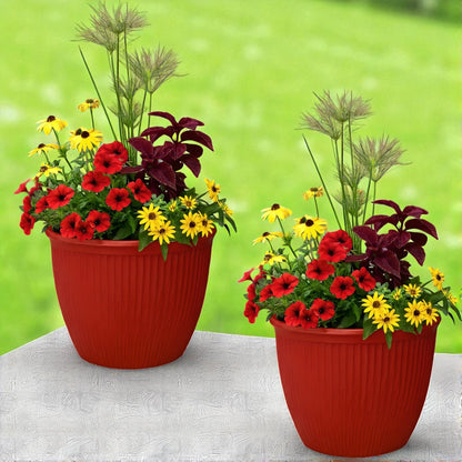 Beeline Bowl 12" High Gloss Red Planter – Modern Round Pot with Drainage Hole