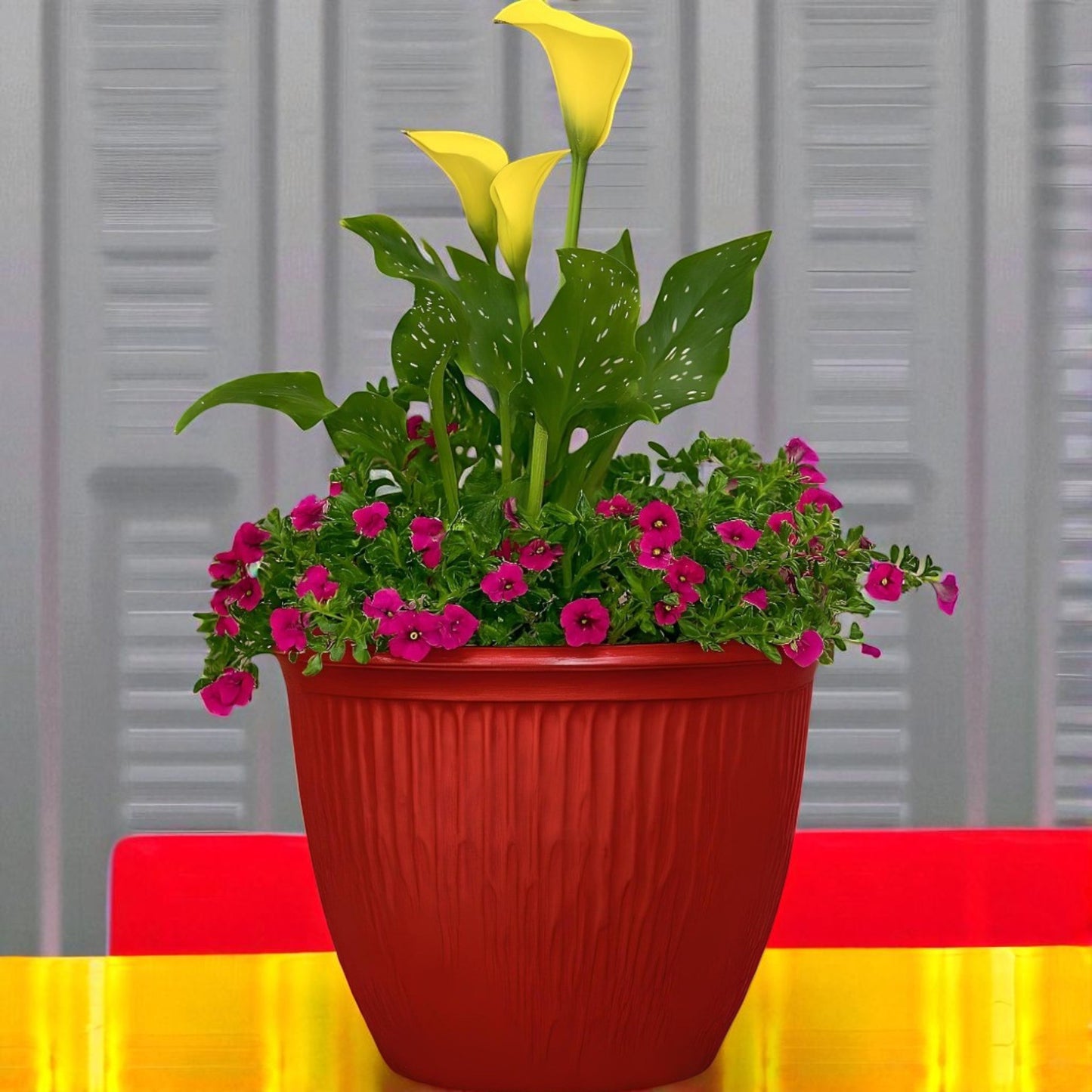 Beeline Bowl 12" High Gloss Red Planter – Modern Round Pot with Drainage Hole