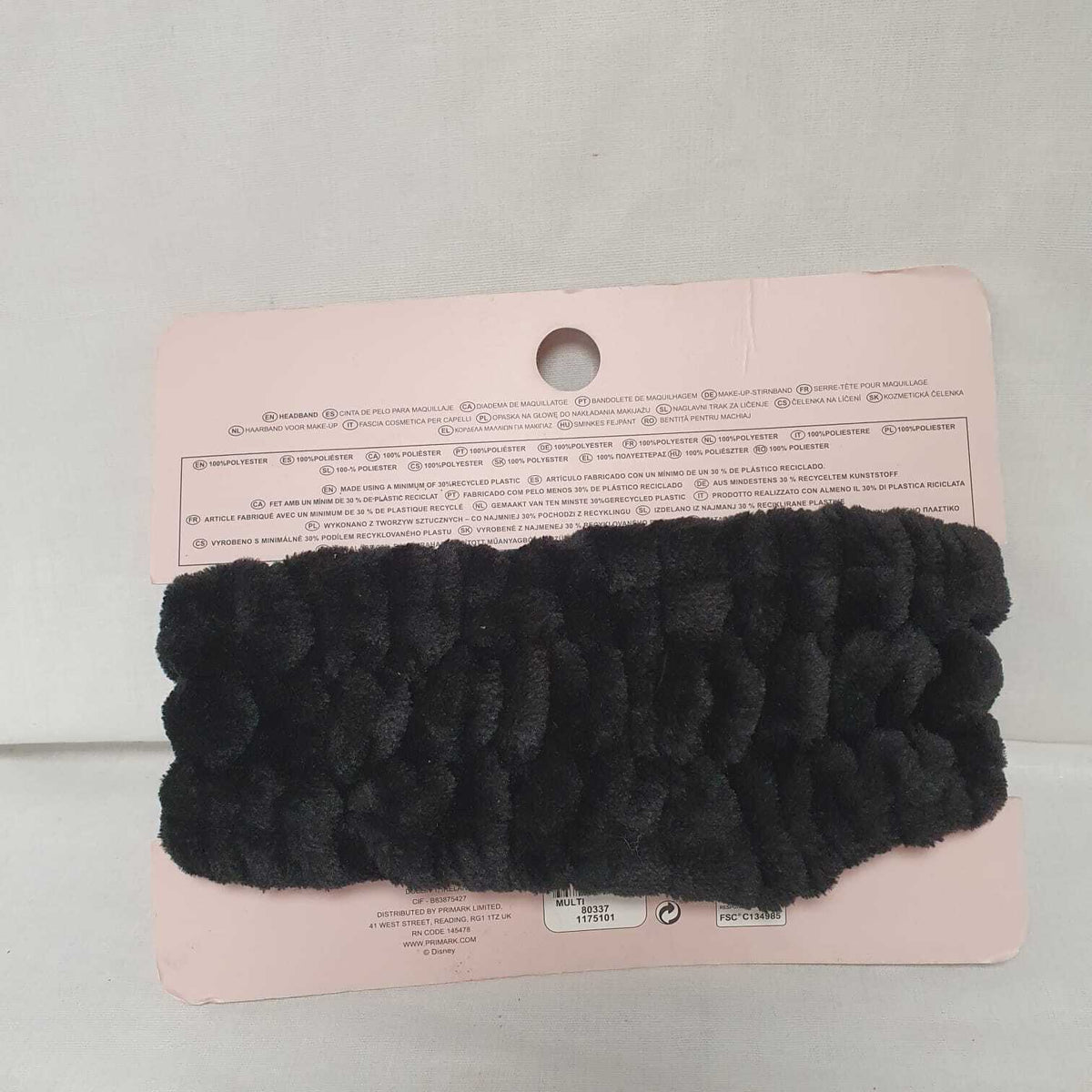 Black Plush Hair Headband with Metallic Gold Bow & Round Ear Details