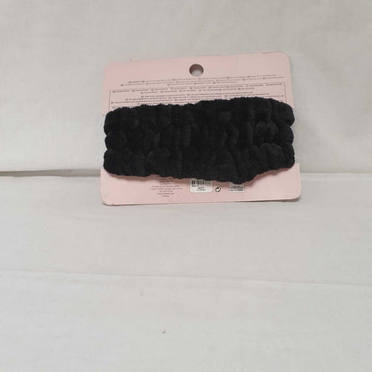 Black Plush Hair Headband with Metallic Gold Bow & Round Ear Details