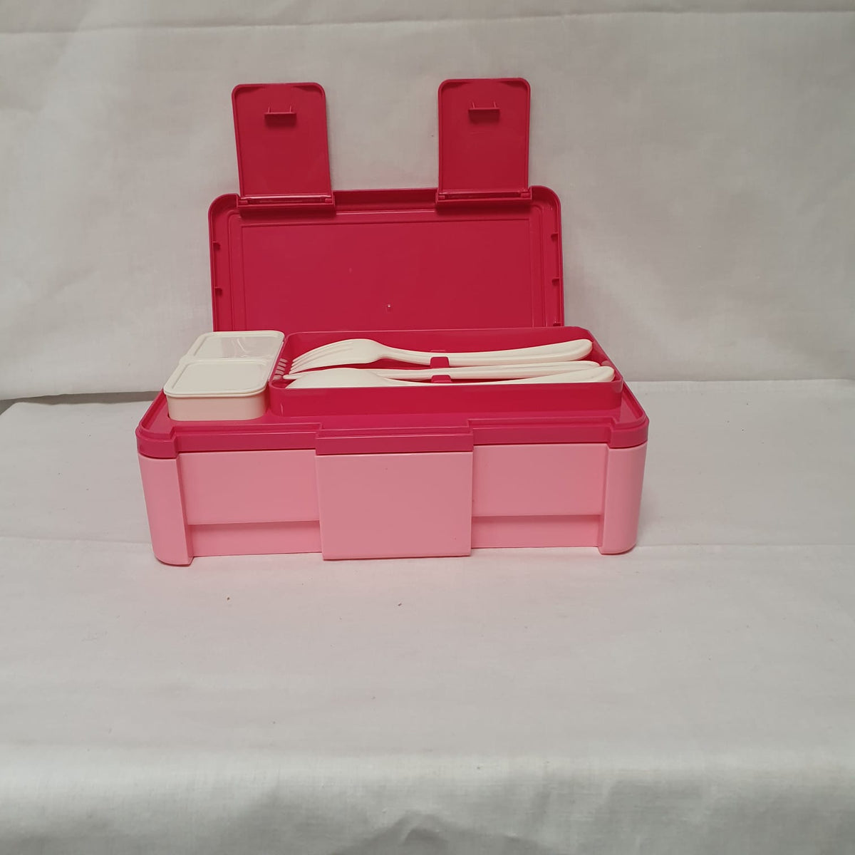 Compartment Lunch Box with Cutlery & Two-Section Sauce Container – Grey, Pink, Beige, Green or Blue