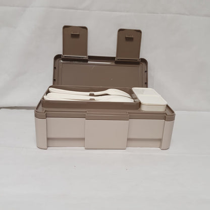 Compartment Lunch Box with Cutlery & Two-Section Sauce Container – Grey, Pink, Beige, Green or Blue
