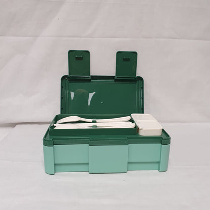 Compartment Lunch Box with Cutlery & Two-Section Sauce Container – Grey, Pink, Beige, Green or Blue