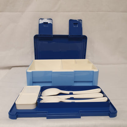 Compartment Lunch Box with Cutlery & Two-Section Sauce Container – Grey, Pink, Beige, Green or Blue