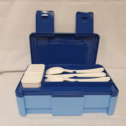 Compartment Lunch Box with Cutlery & Two-Section Sauce Container – Grey, Pink, Beige, Green or Blue