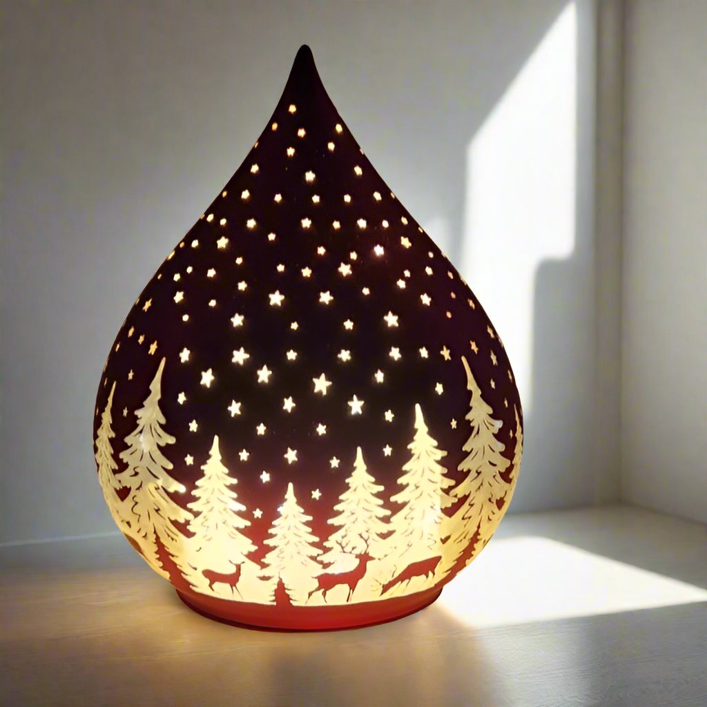 Hand-Painted Ceramic LED Lantern - Starry Night Design, 13cm