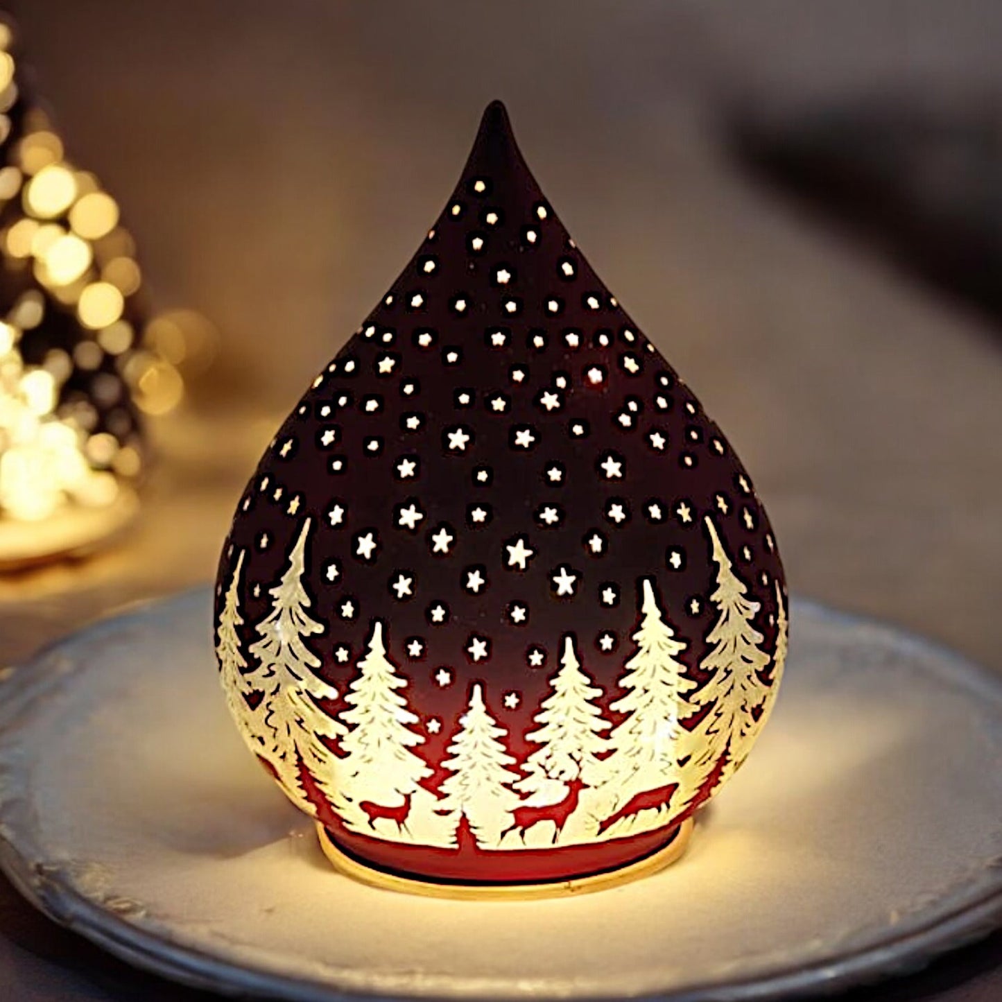 Hand-Painted Ceramic LED Lantern - Starry Night Design, 13cm