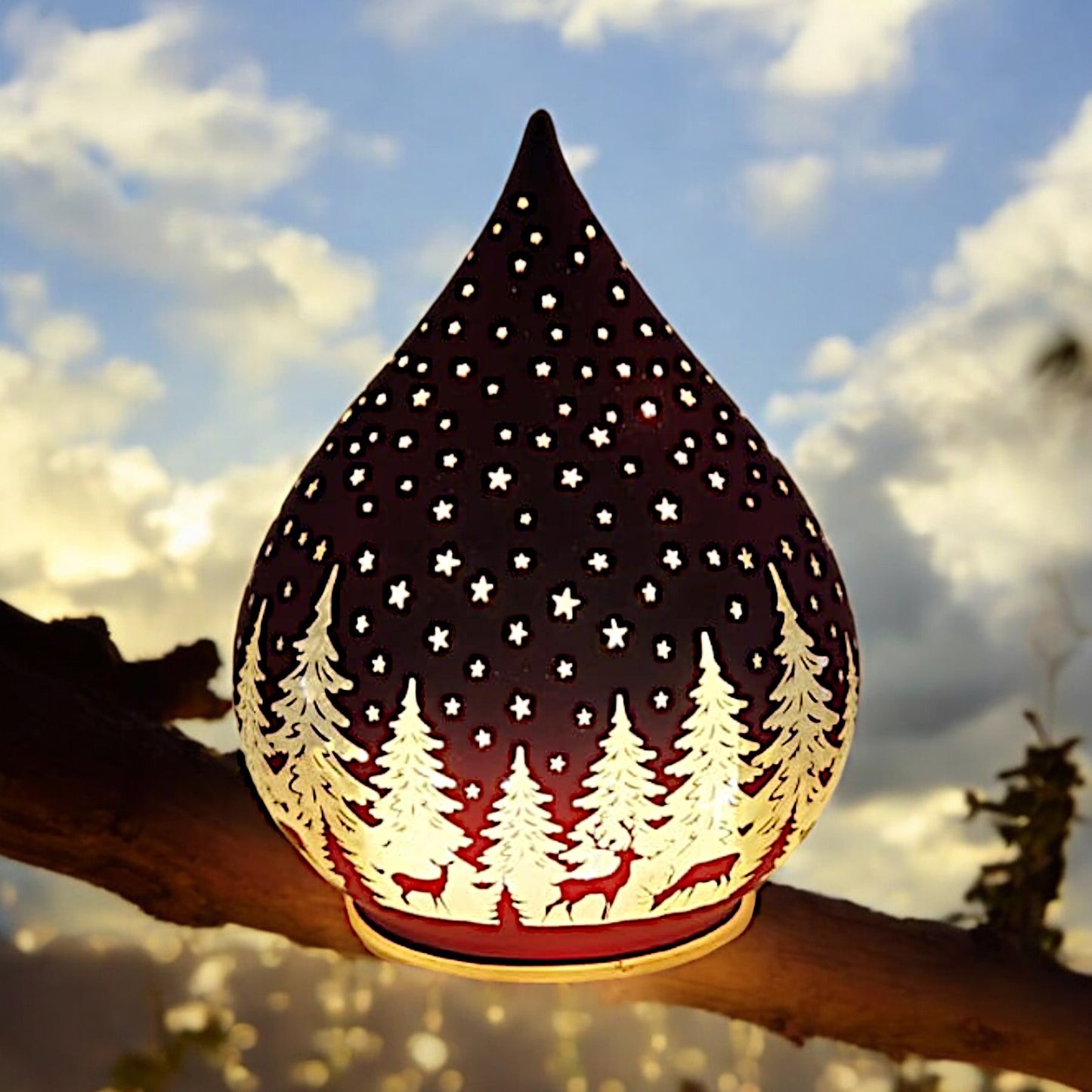Hand-Painted Ceramic LED Lantern - Starry Night Design, 13cm